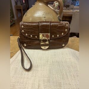 Vintage Kathy Van Zeeland Croc Embossed Clutch/Wristlet